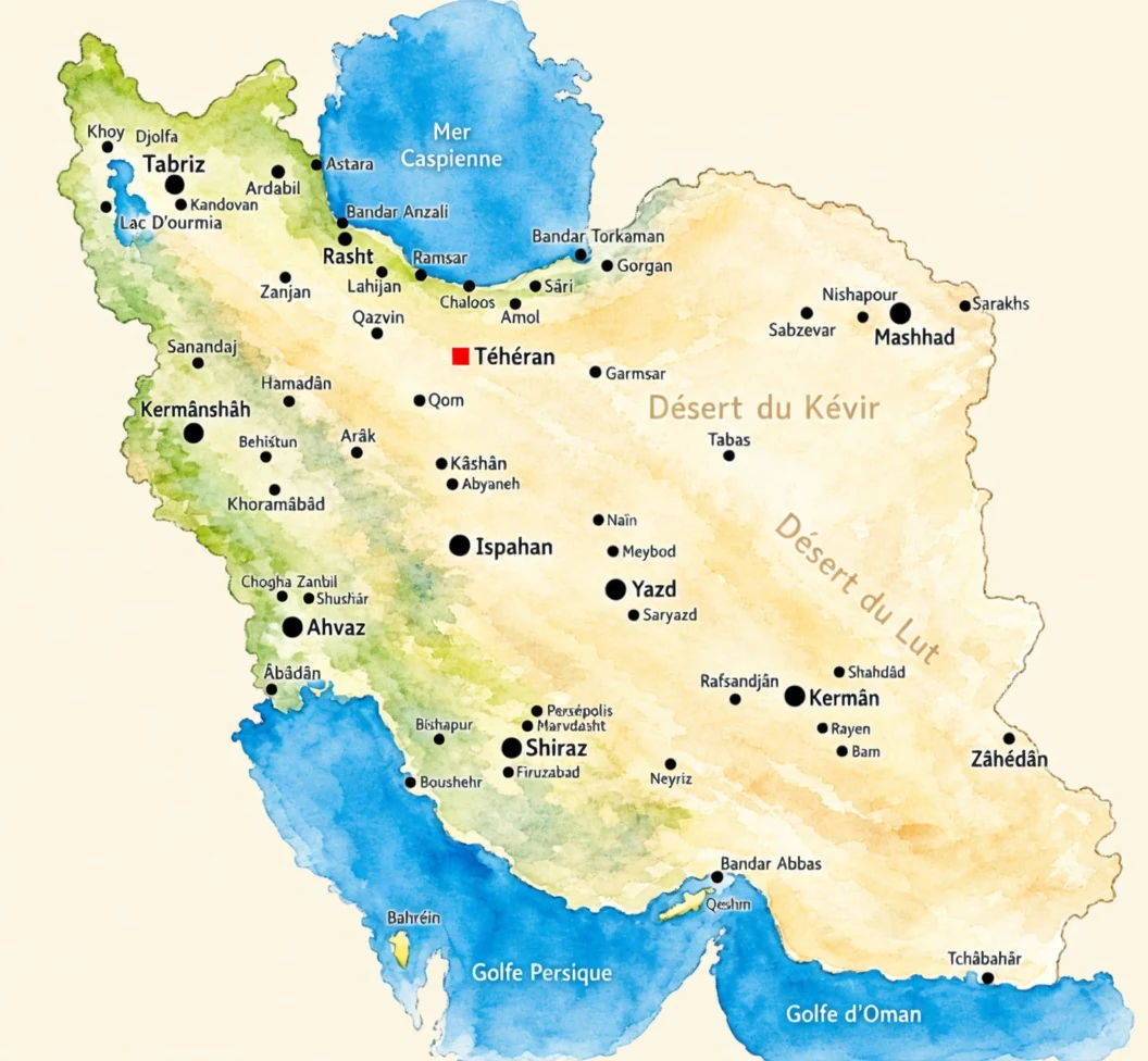 Carte aquarelle de l'Iran