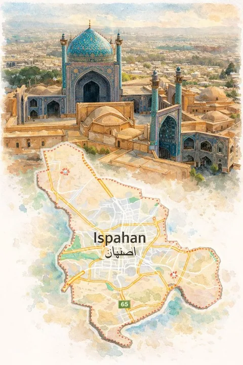 Ispahan — vue et plan de ville