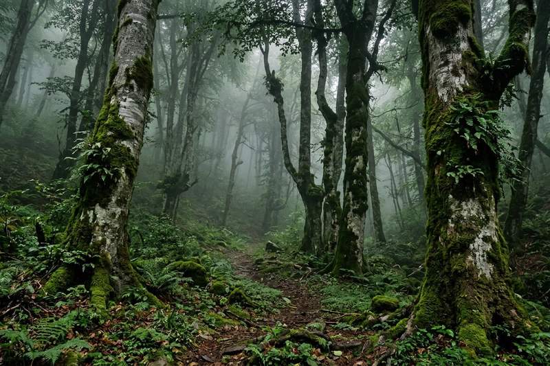 Forêt brumeuse de la côte caspienne, au nord de l'Iran